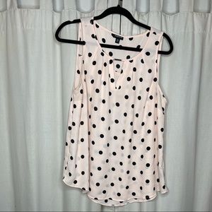 Peach with black polka dots sleeveless blouse